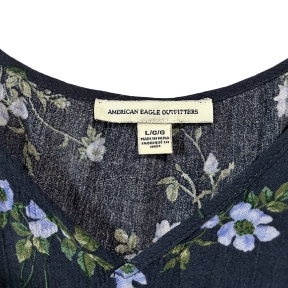 American Eagle Outfitters, Floral Cold Shoulder Blouse, Size L, Navy - Picture 3 of 9